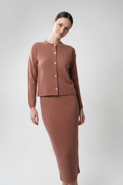 Kadın Hırka Elbise İkili Takım - Kiremit