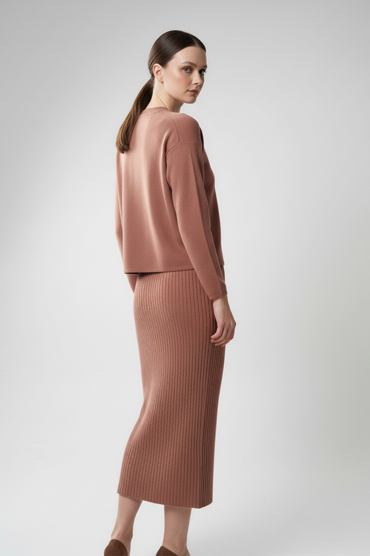 Kadın Hırka Elbise İkili Takım - Kiremit