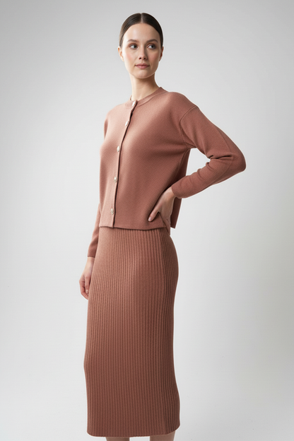 Kadın Hırka Elbise İkili Takım - Kiremit