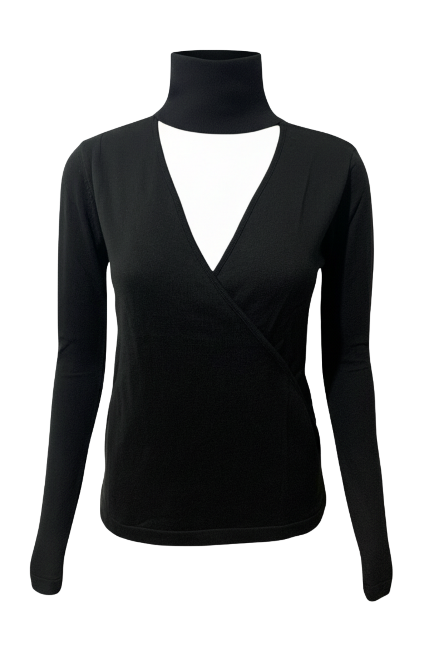 Kadın Boğazlı Pencere Detaylı Siyah Triko Kazak