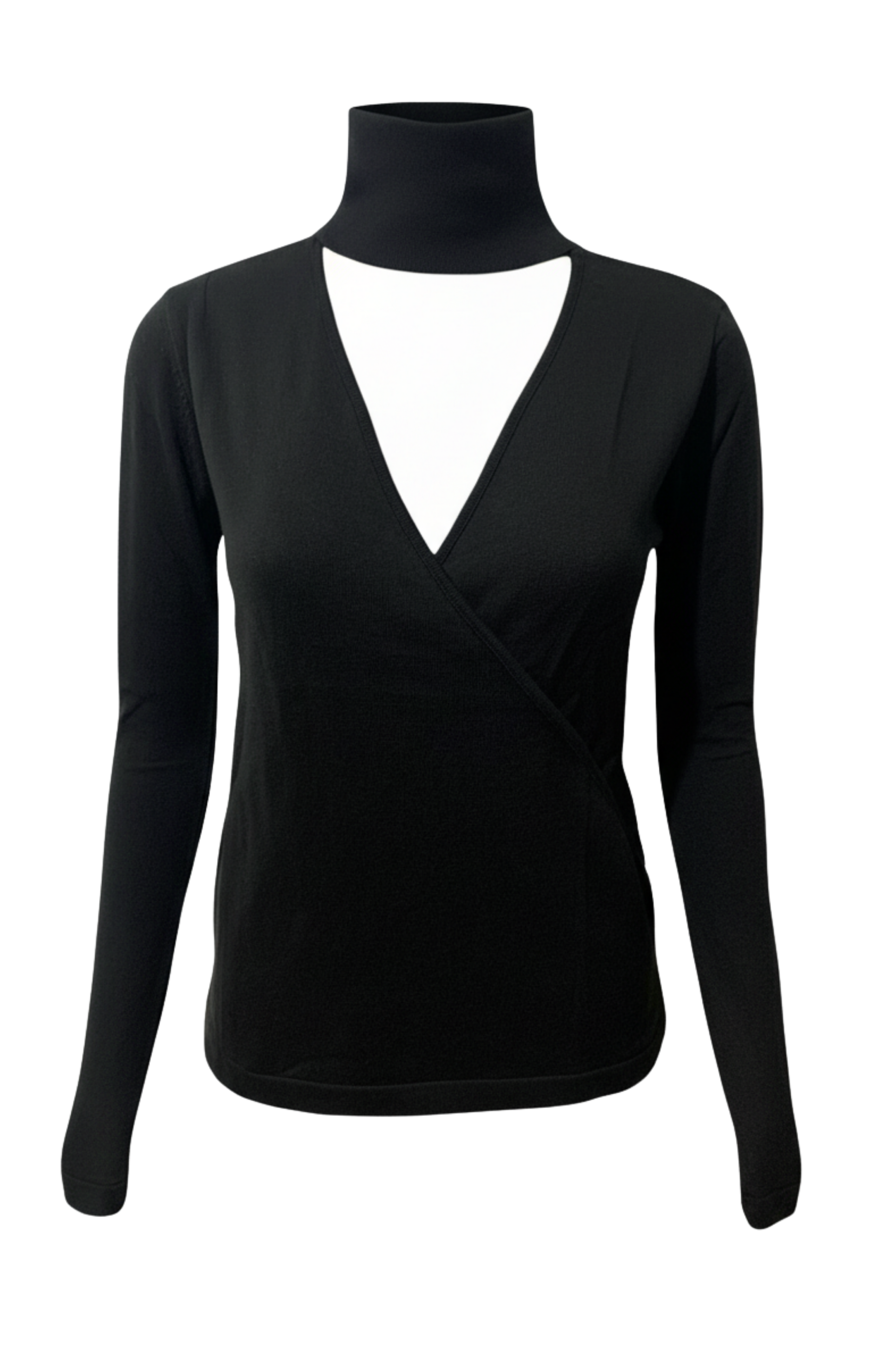 Kadın Boğazlı Pencere Detaylı Siyah Triko Kazak