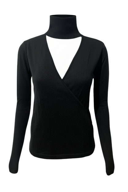 Kadın Boğazlı Pencere Detaylı Siyah Triko Kazak