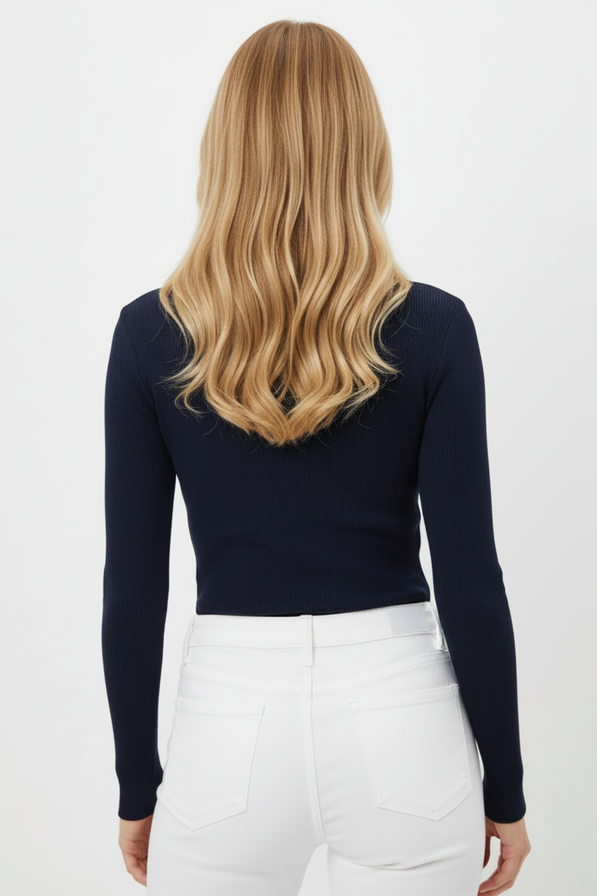 Kadın Boğazlı Pencere Detaylı Lacivert Triko Kazak