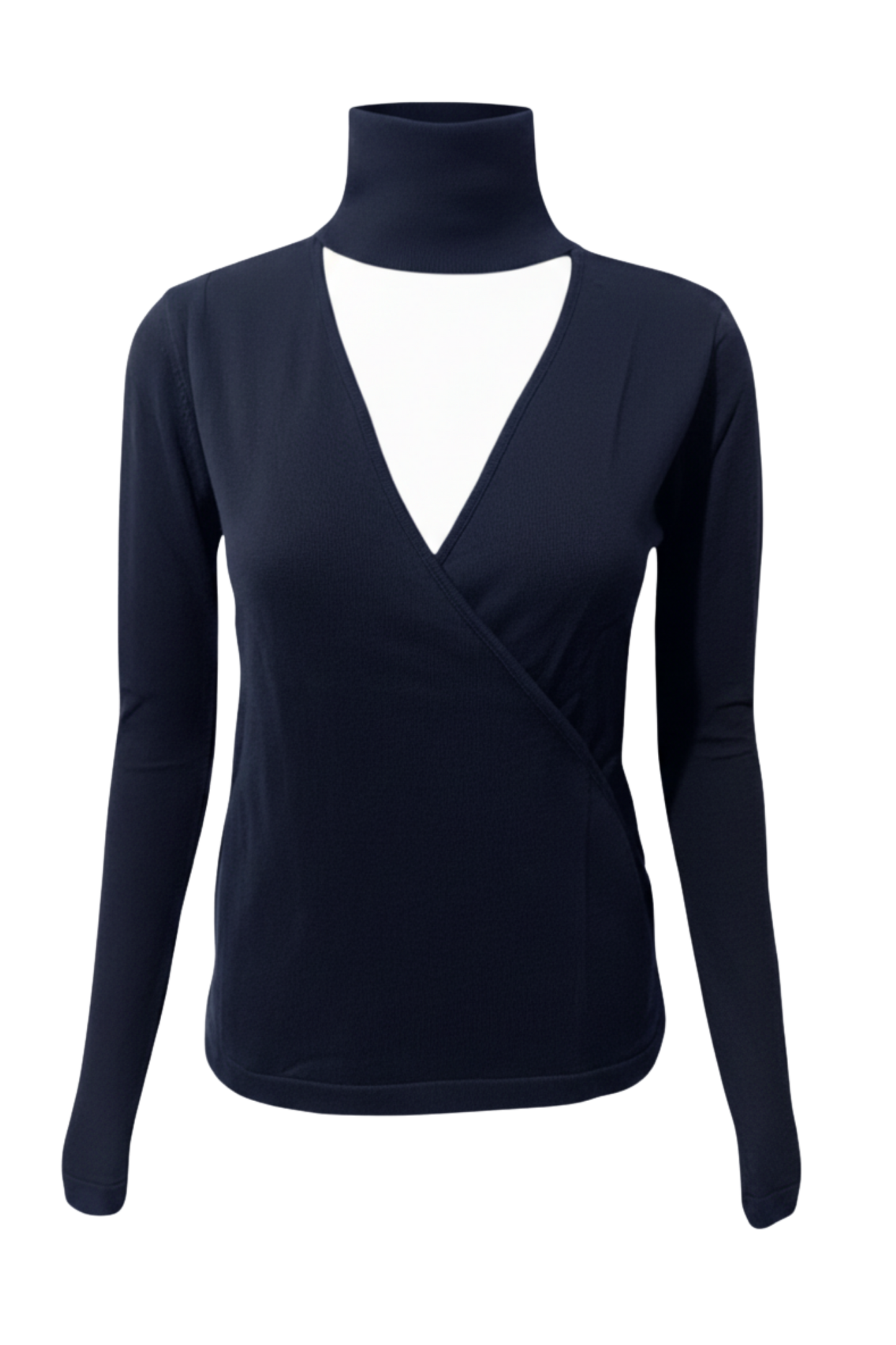 Kadın Boğazlı Pencere Detaylı Lacivert Triko Kazak