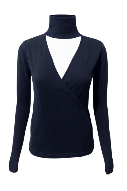 Kadın Boğazlı Pencere Detaylı Lacivert Triko Kazak