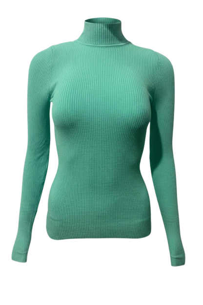 Mint Yeşili Fitilli Balıkçı Yaka Kadın Triko Kazak