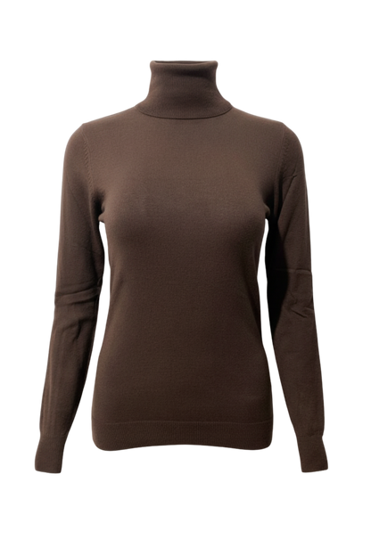 Kahverengi İnce Triko Boğazlı Kadın Kazak