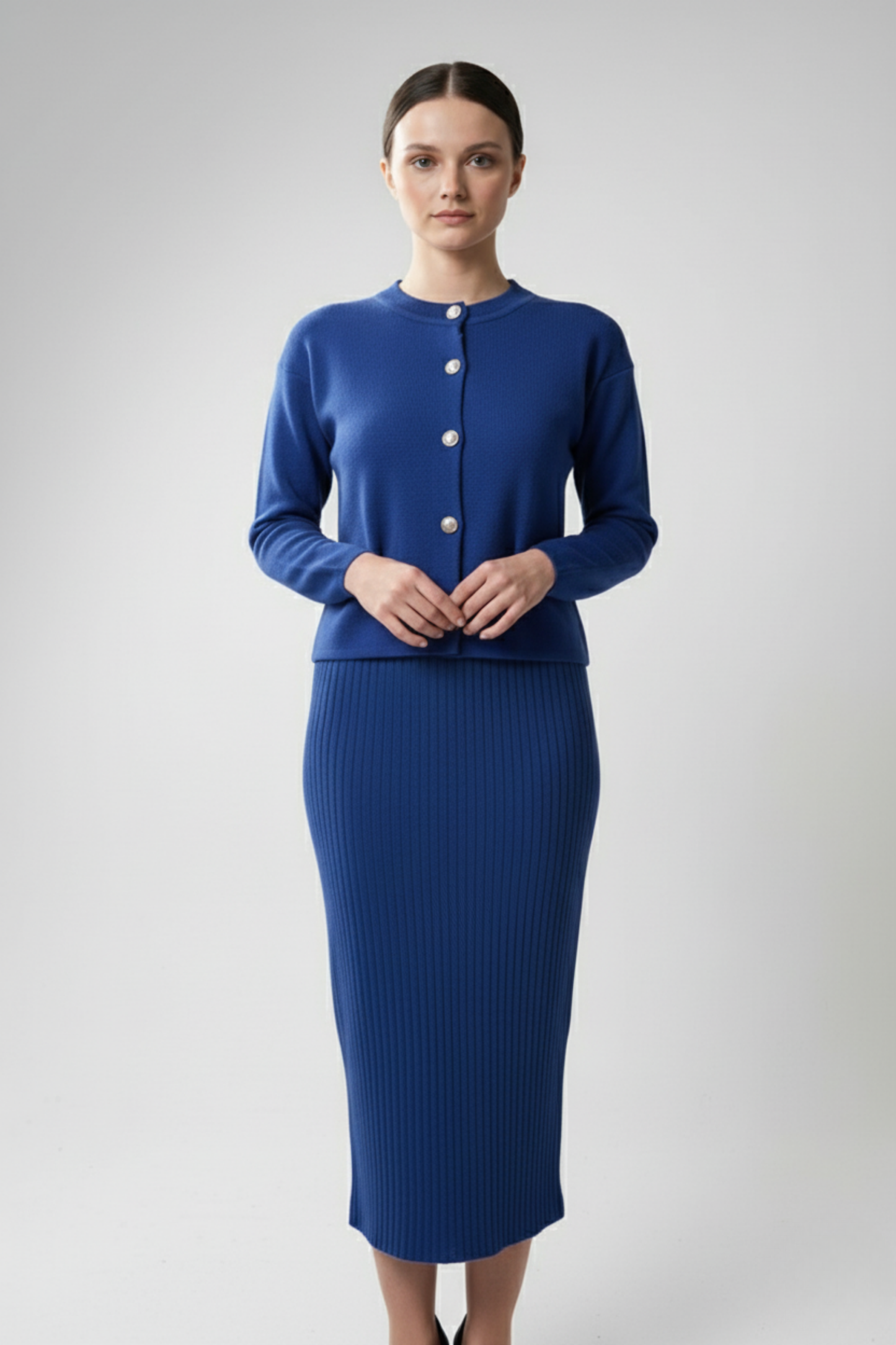 Kadın Hırka Elbise İkili Takım - Mavi