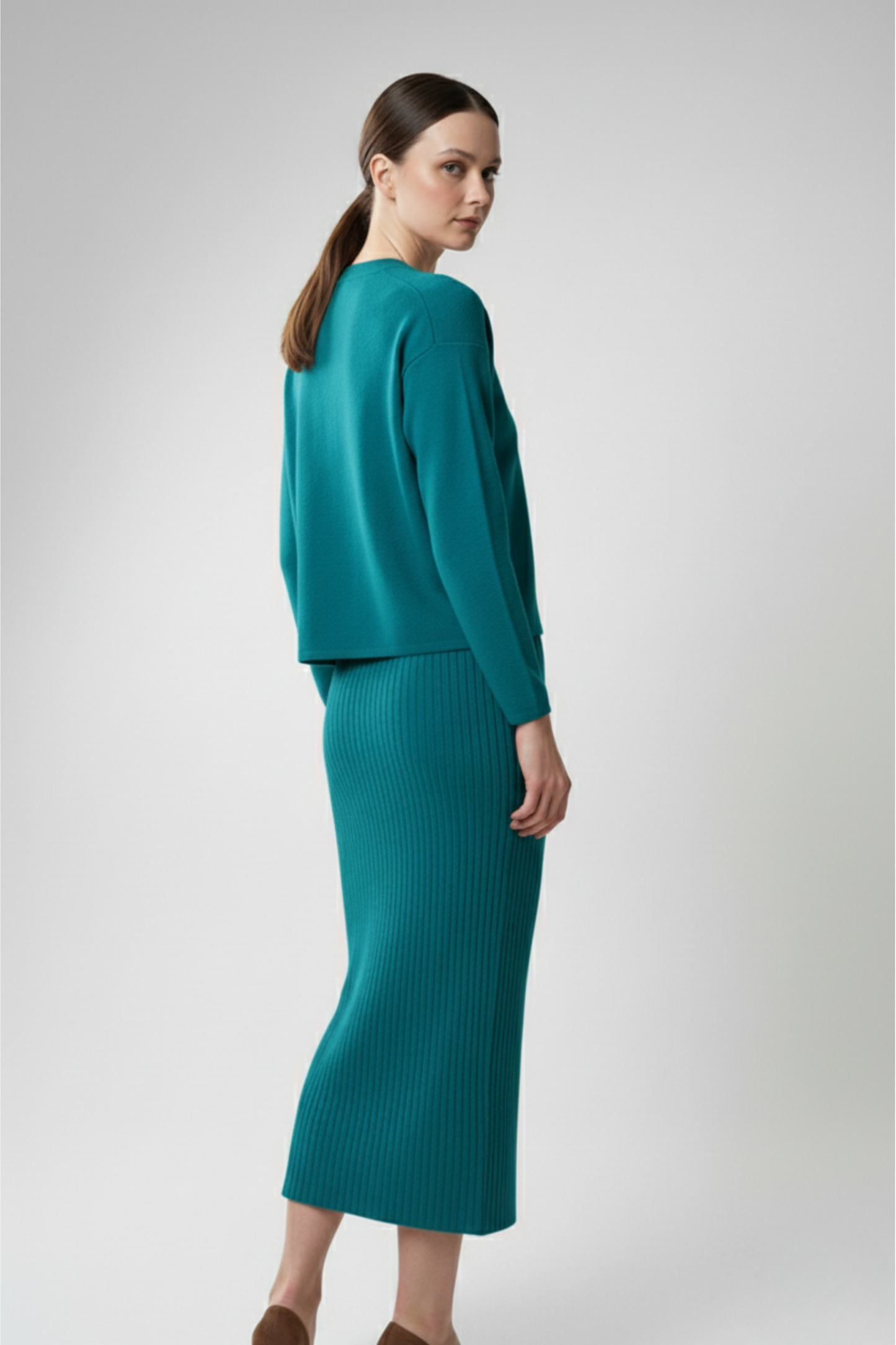 Kadın Hırka Elbise İkili Takım - Turkuaz