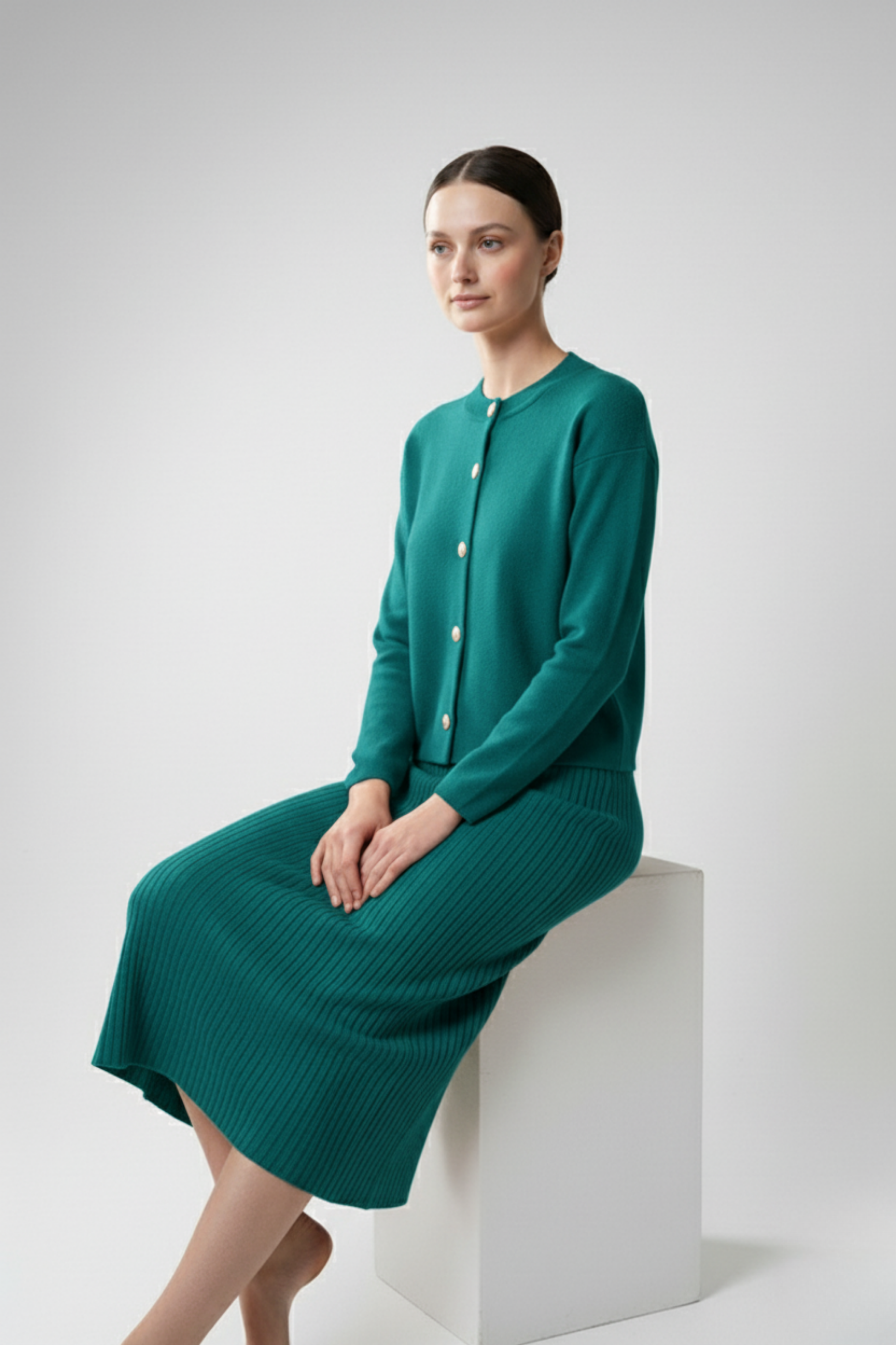 Kadın Hırka Elbise İkili Takım - Turkuaz