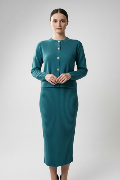 Kadın Hırka Elbise İkili Takım - Turkuaz