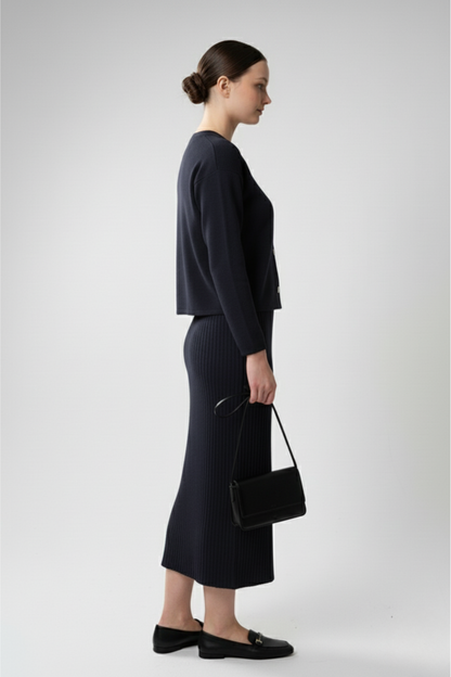 Kadın Hırka Elbise İkili Takım - Lacivert