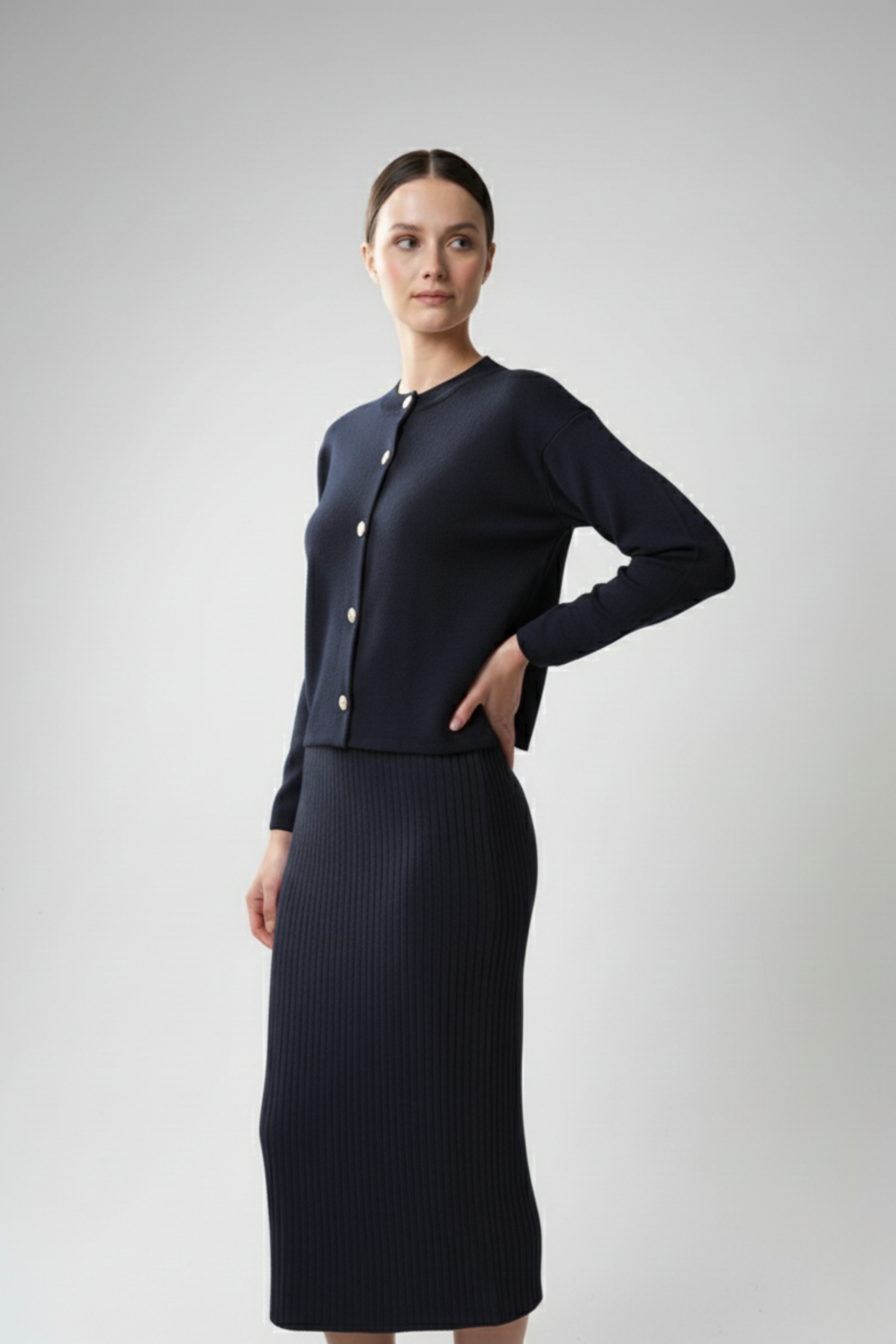 Kadın Hırka Elbise İkili Takım - Lacivert