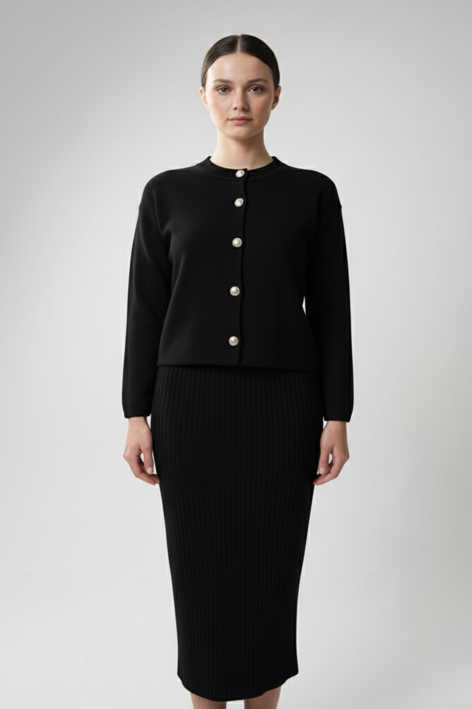 Kadın Hırka Elbise İkili Takım - Siyah