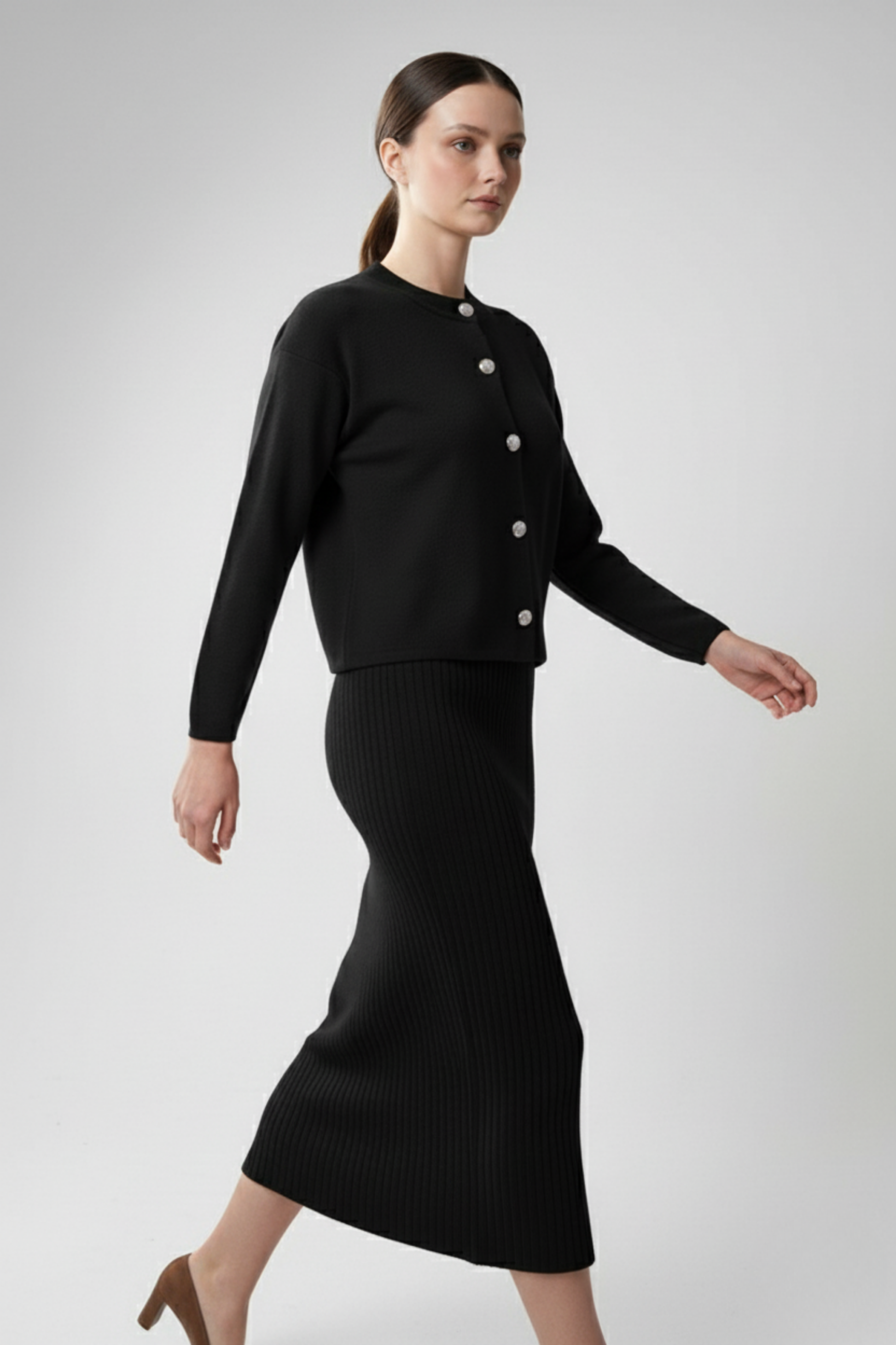 Kadın Hırka Elbise İkili Takım - Siyah