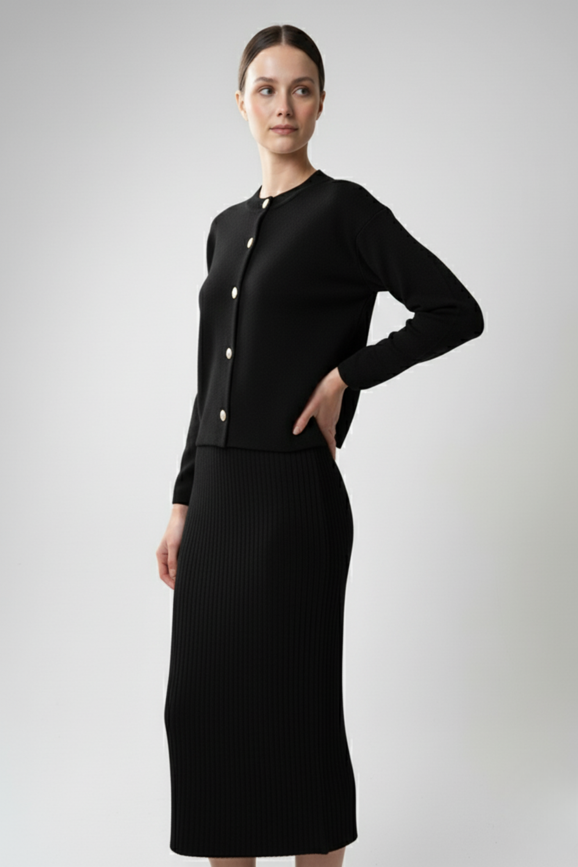 Kadın Hırka Elbise İkili Takım - Siyah