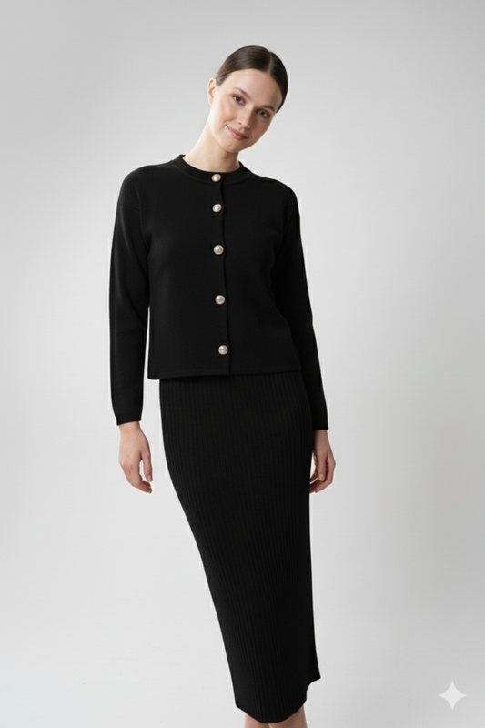 Kadın Hırka Elbise İkili Takım - Siyah