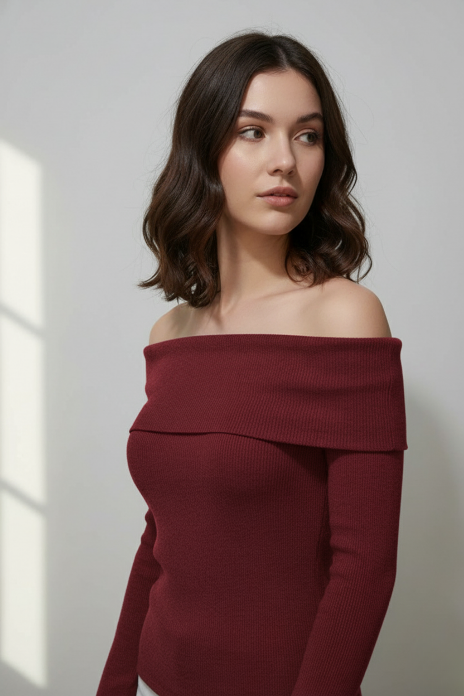 Kadın Madonna Yaka Şardonlu Kırmızı  Bluz