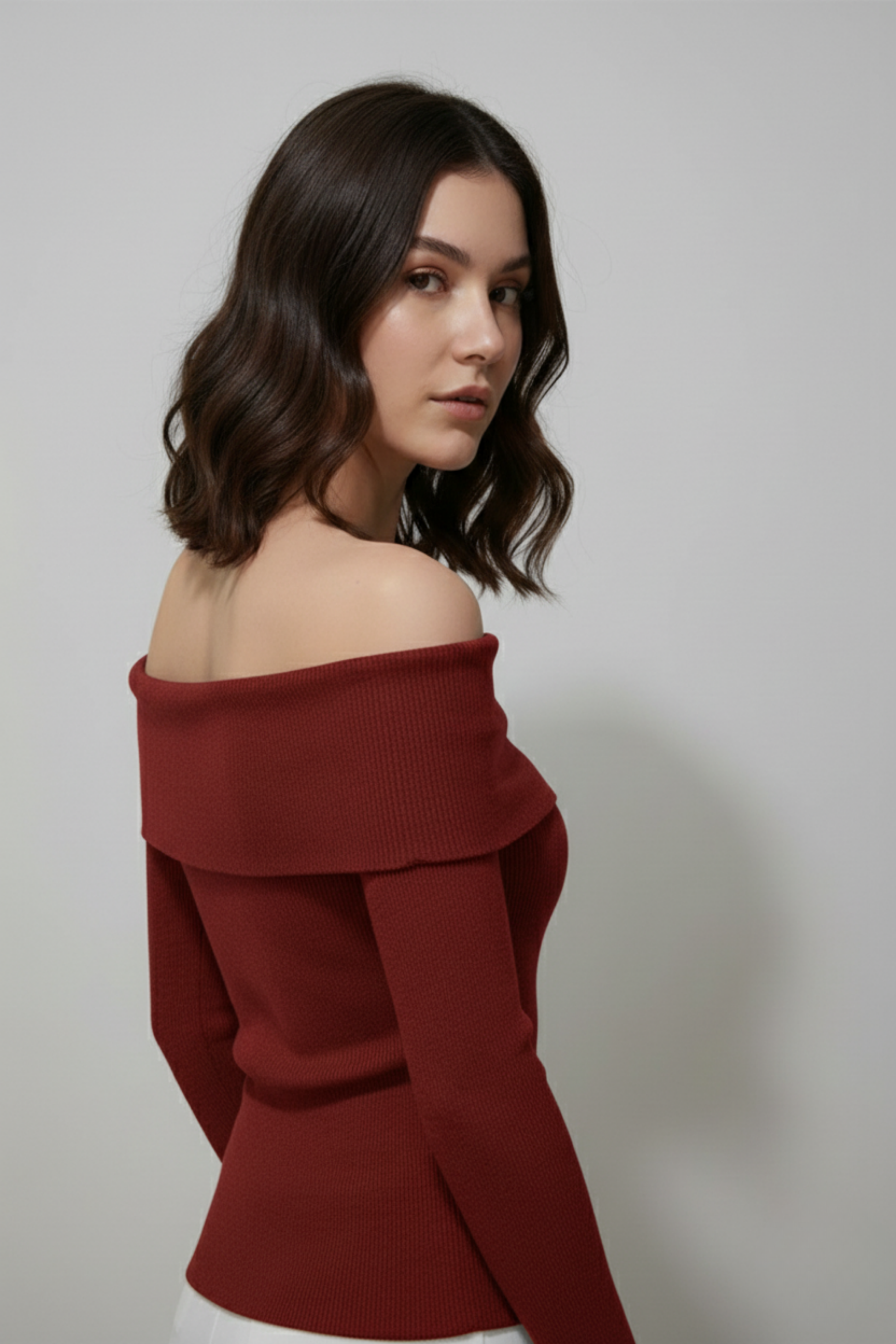 Kadın Madonna Yaka Şardonlu Kırmızı  Bluz