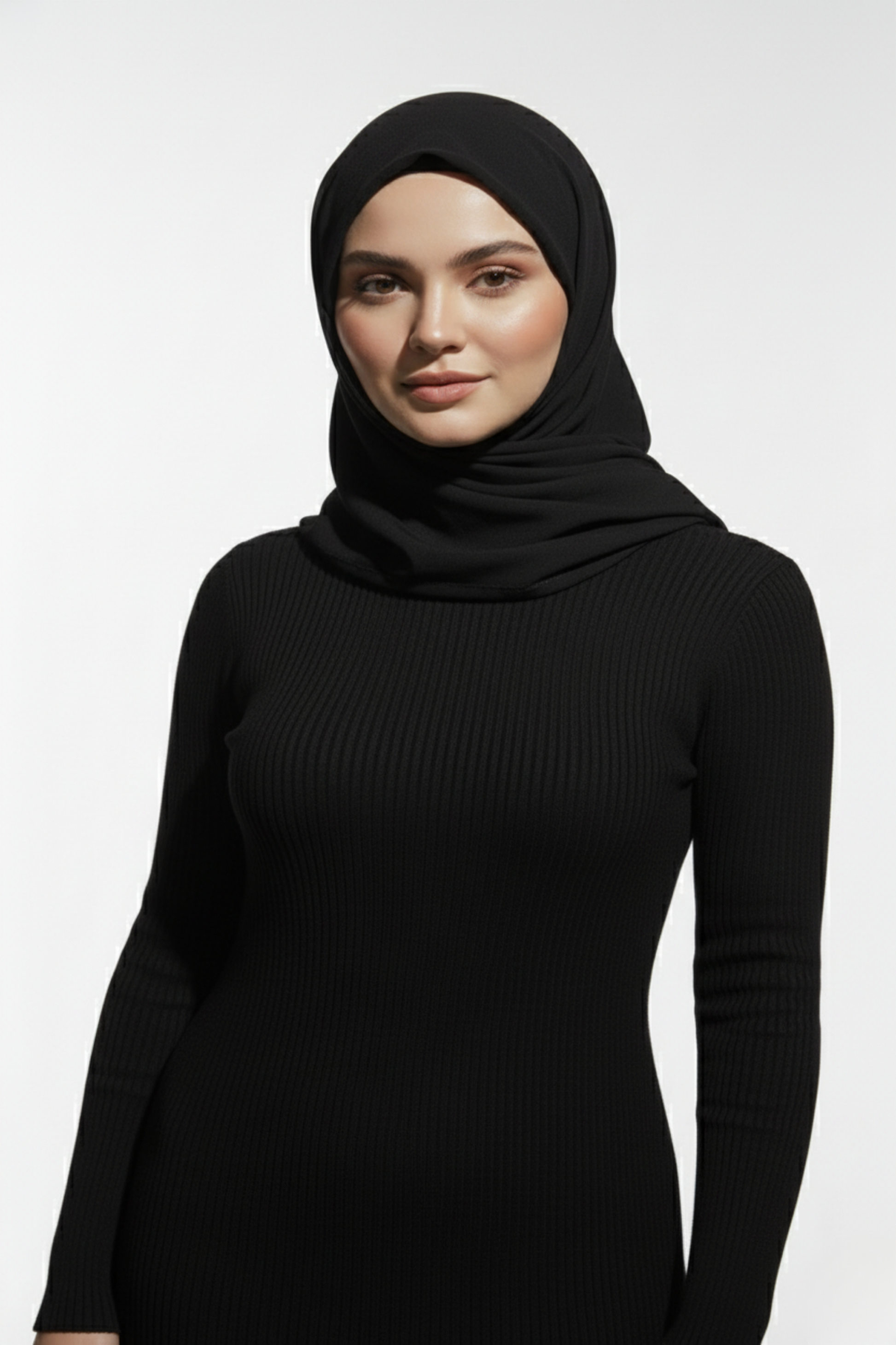 Balıkçı Yaka Siyah Uzun Elbise Tesettür