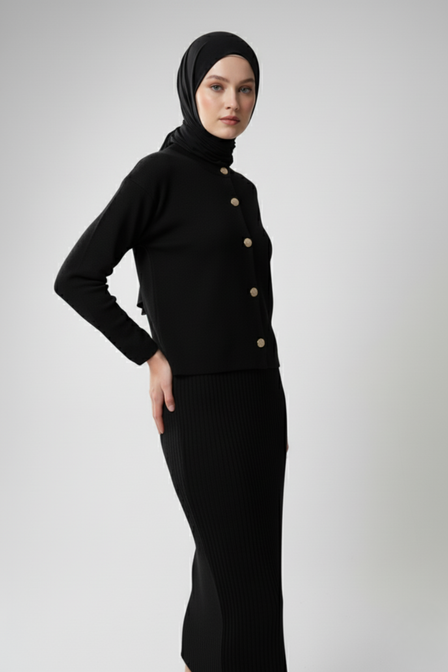 Kadın Siyah Hırka Elbise İkili Takım