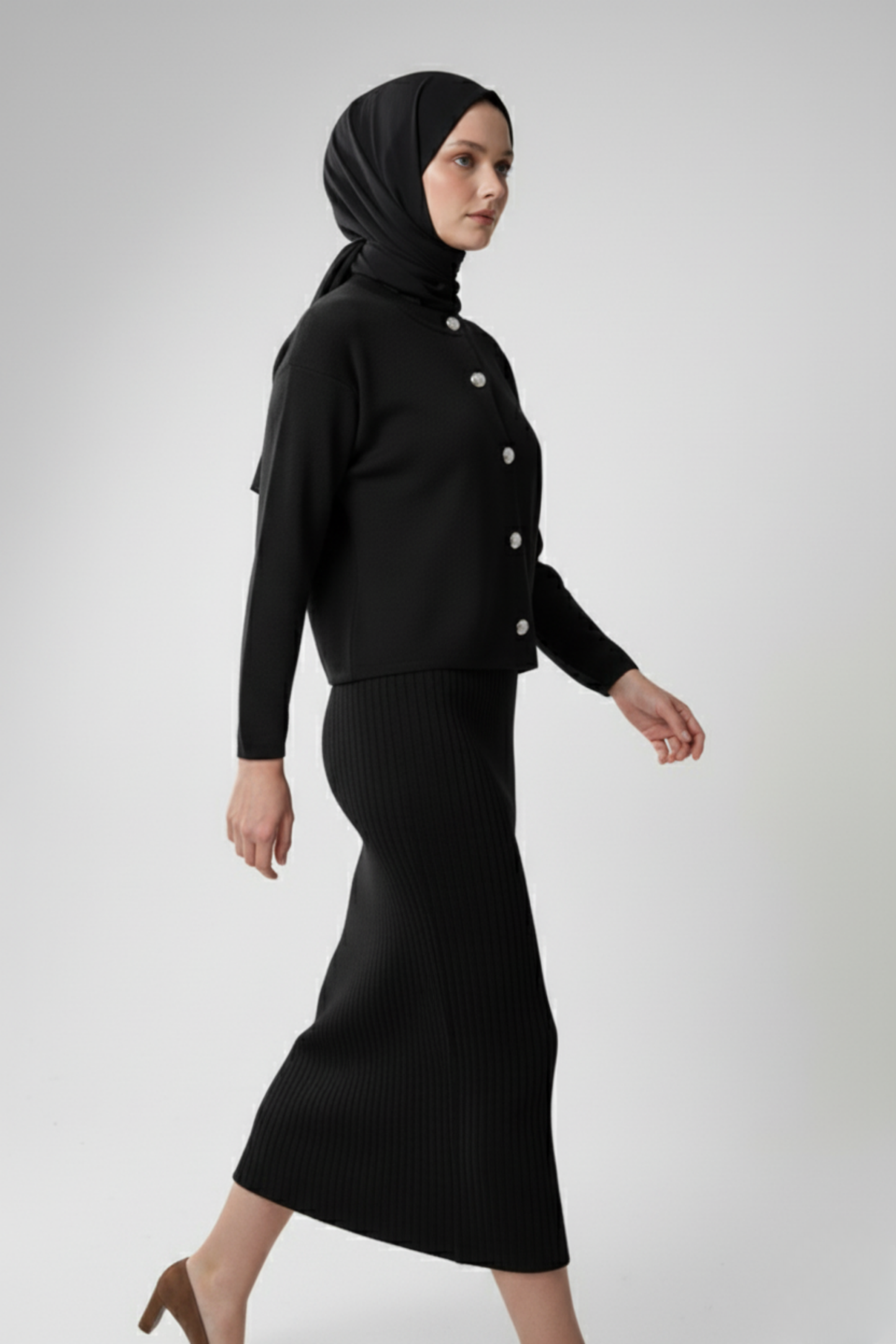 Kadın Siyah Hırka Elbise İkili Takım