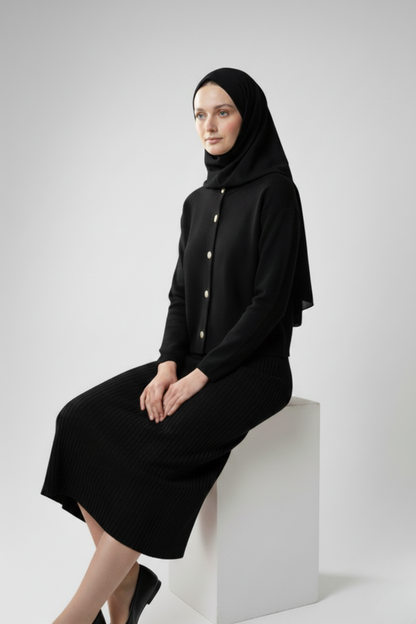 Kadın Siyah Hırka Elbise İkili Takım