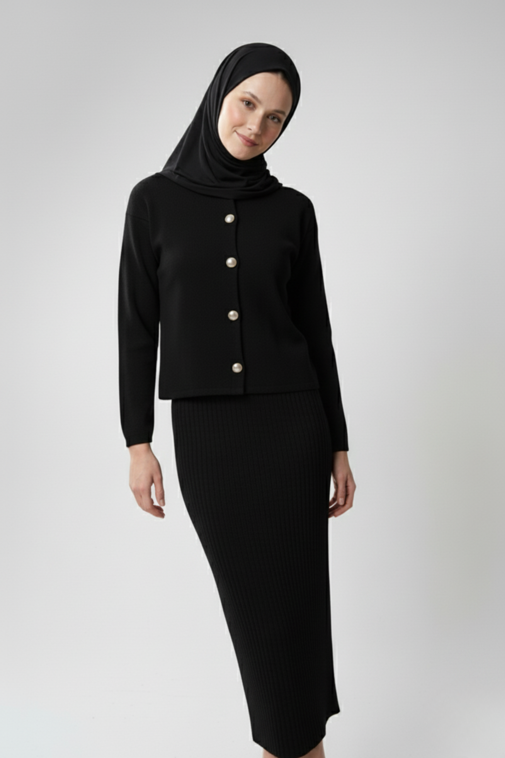 Kadın Siyah Hırka Elbise İkili Takım