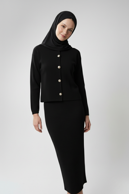 Kadın Siyah Hırka Elbise İkili Takım