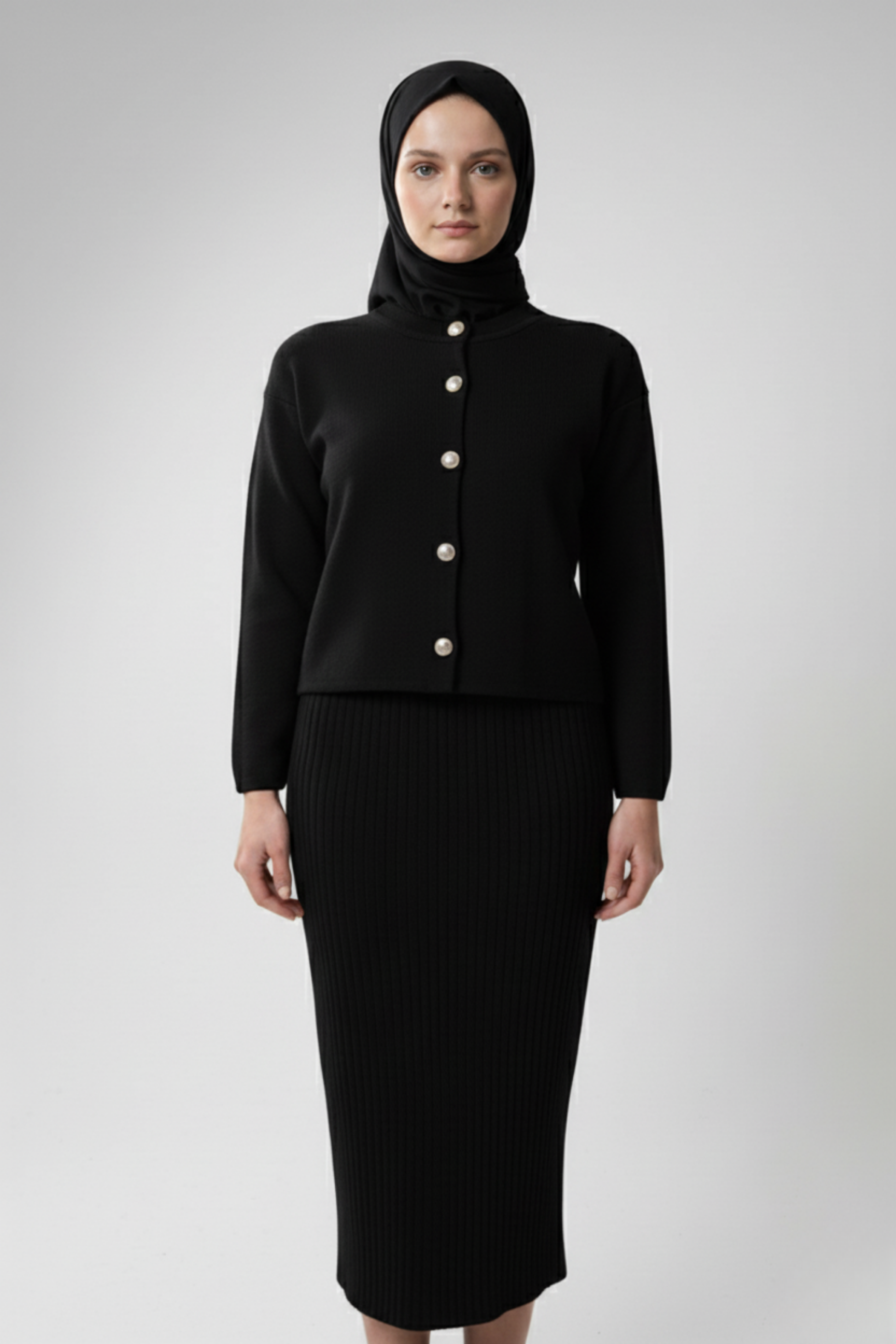 Kadın Siyah Hırka Elbise İkili Takım