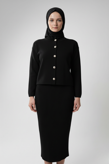 Kadın Siyah Hırka Elbise İkili Takım