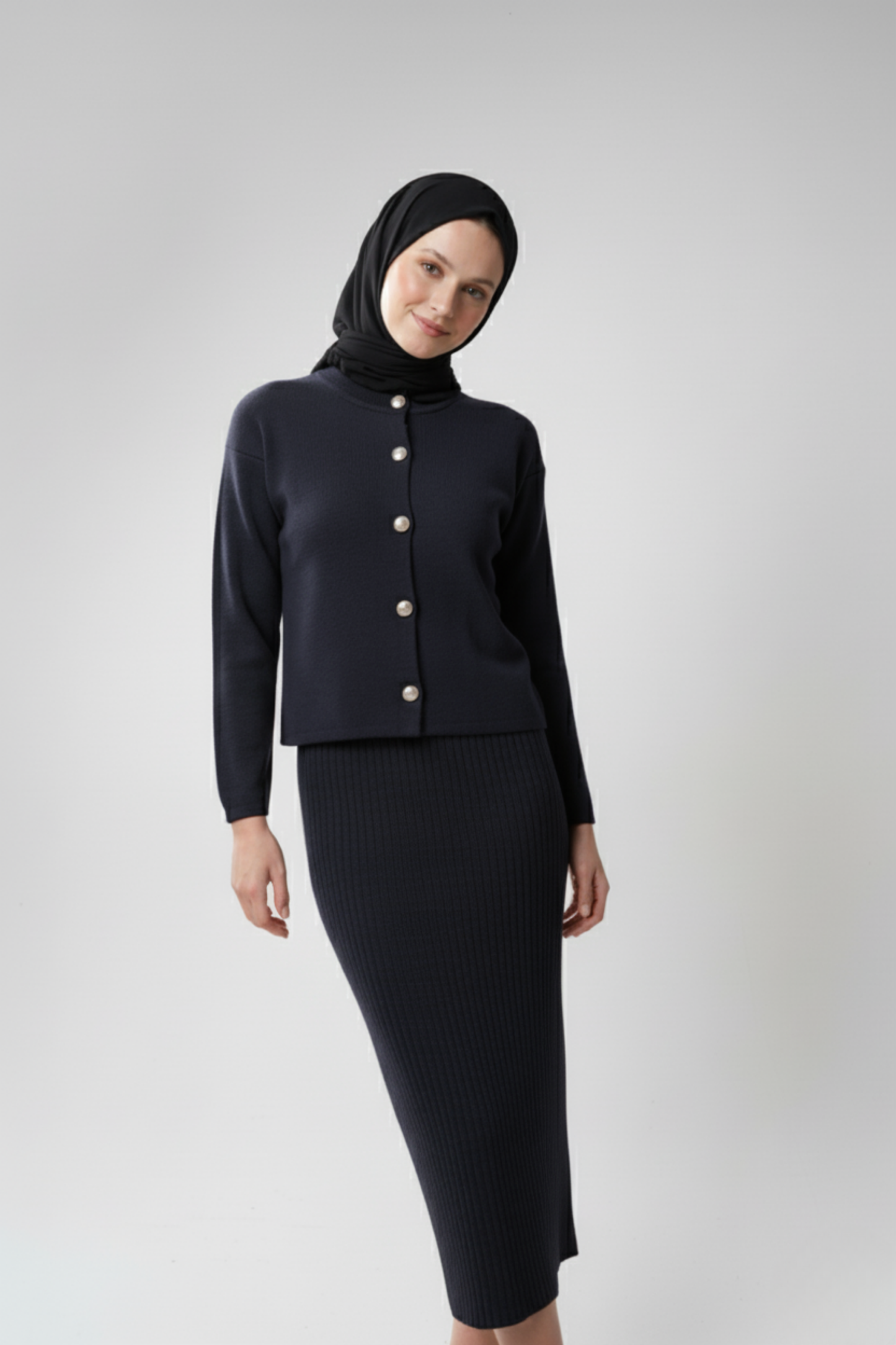 Kadın Lacivert Hırka Elbise İkili Takım