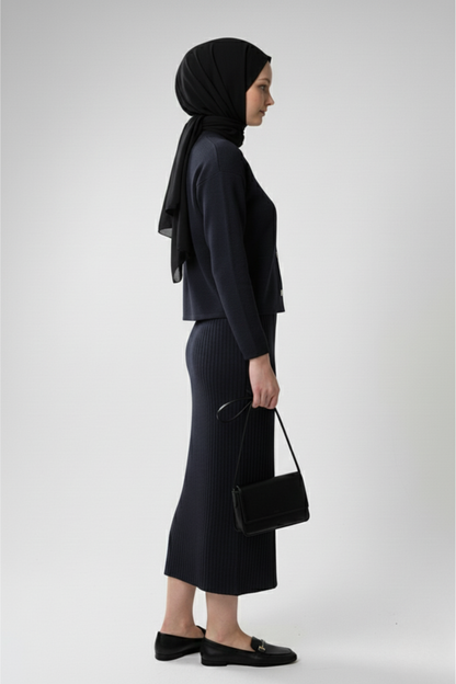 Kadın Lacivert Hırka Elbise İkili Takım