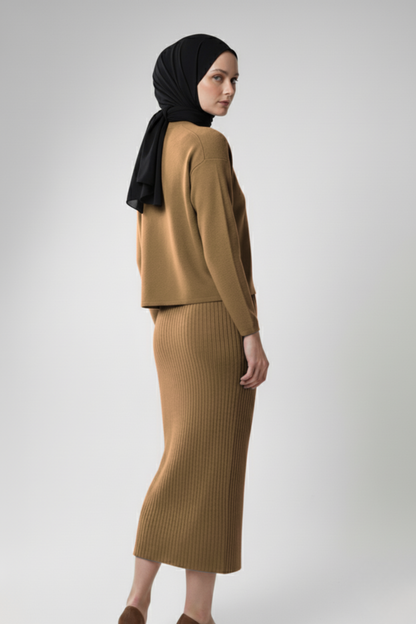 Kadın Kiremit Hırka Elbise İkili Takım