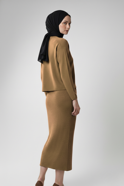 Kadın Kiremit Hırka Elbise İkili Takım