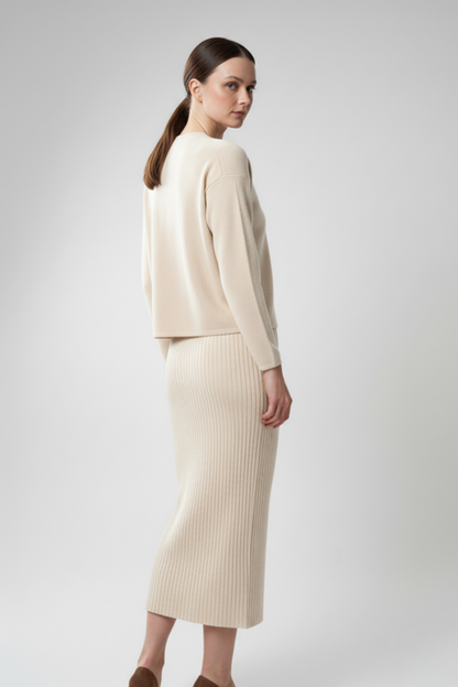 Kadın Hırka Elbise İkili Takım - Krem