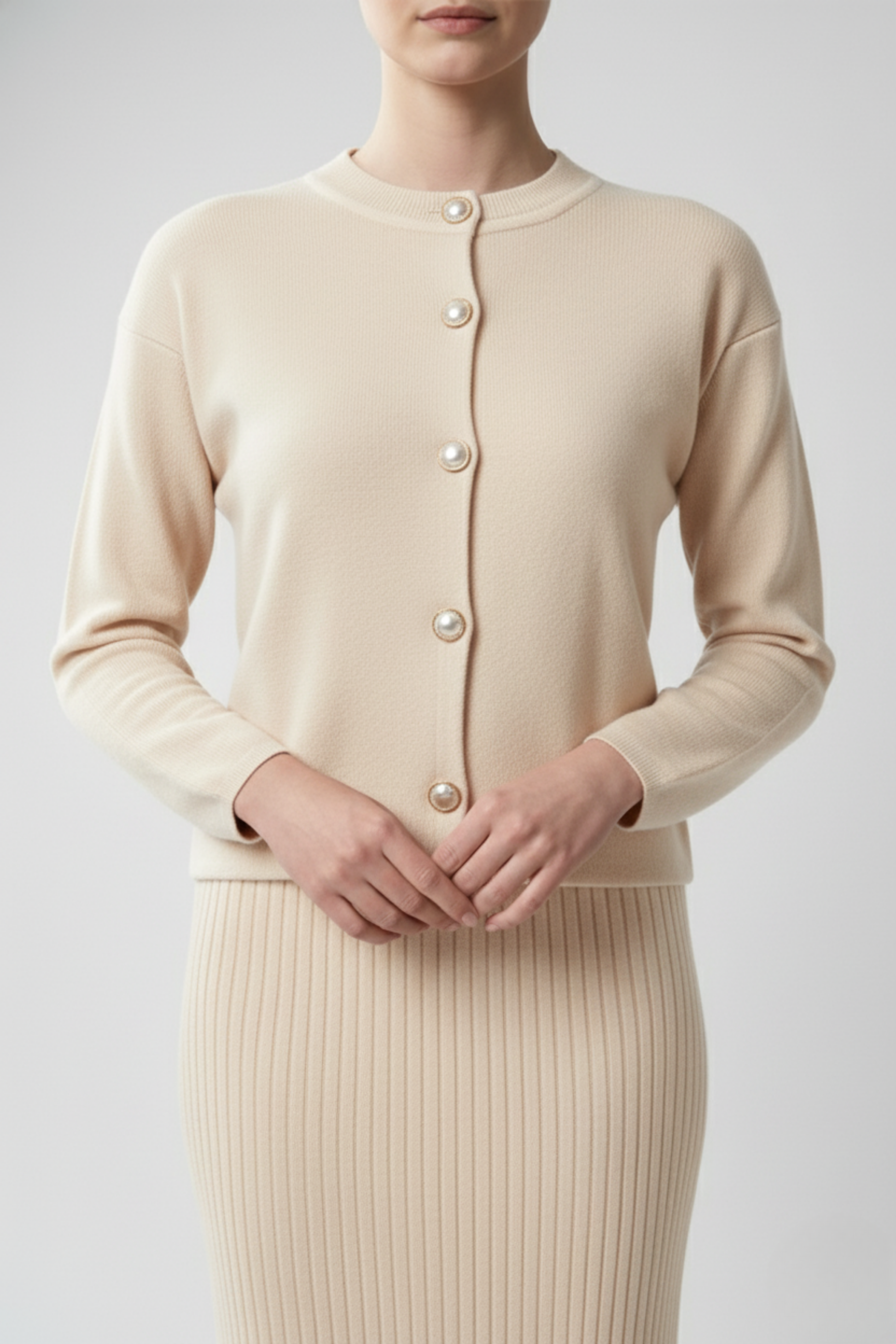 Kadın  Krem Hırka Elbise İkili Takım