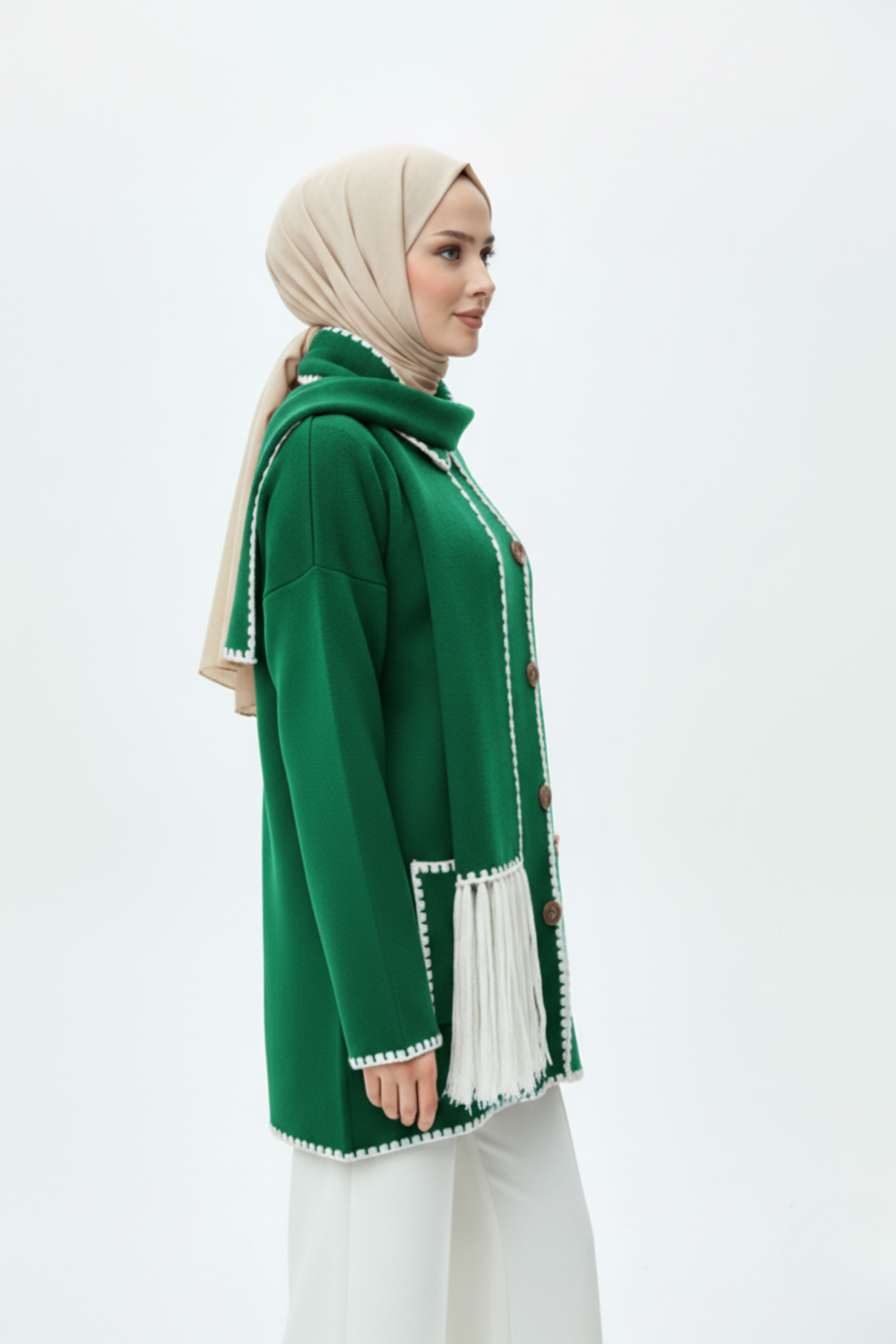 Kadın Nakış Detaylı Atkılı Yumuşak Ceket - Yeşil