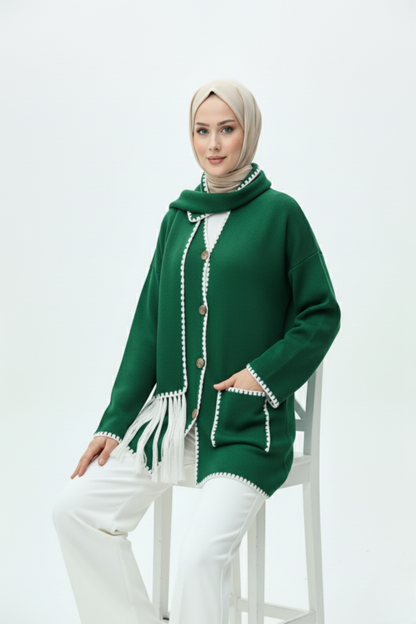 Kadın Nakış Detaylı Atkılı Yumuşak Ceket - Yeşil
