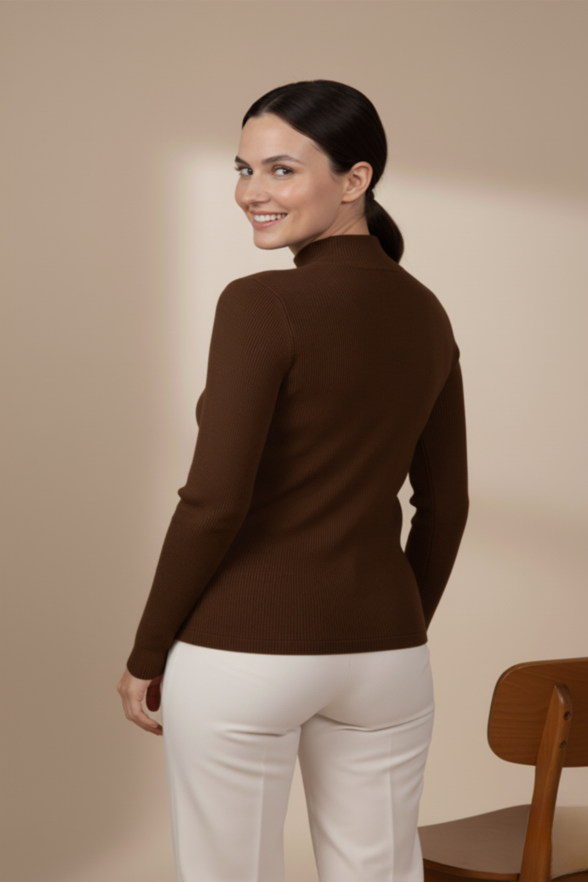 Kadın Kahverengi Balıkçı Yaka Bluz