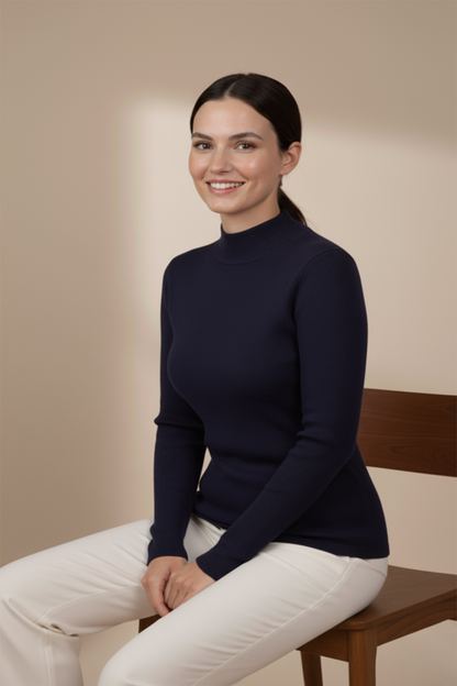 Kadın Lacivert Balıkçı Yaka Bluz