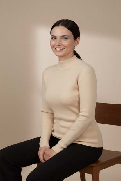 Kadın Bej Balıkçı Yaka Bluz