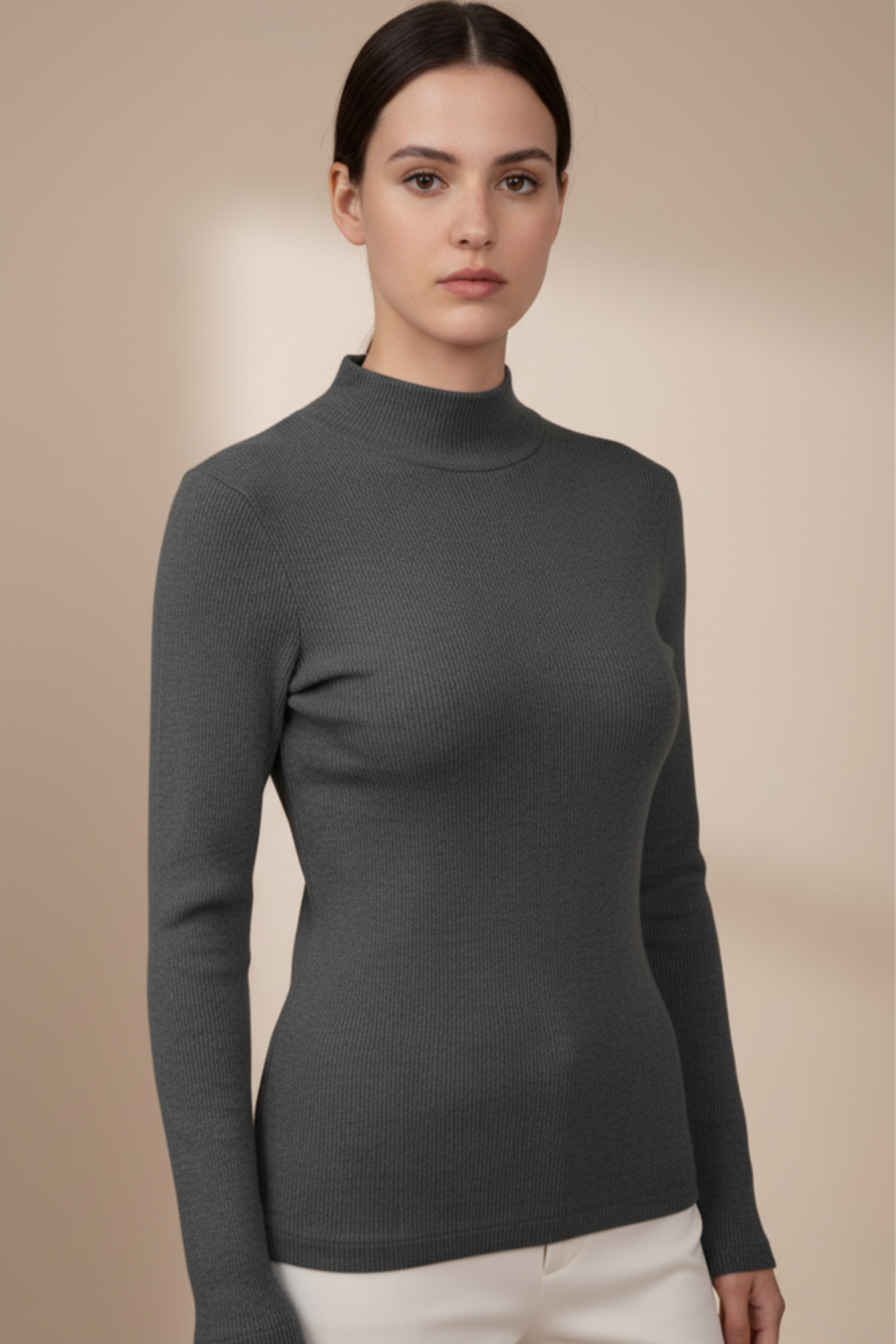 Kadın Balıkçı Yaka Bluz-Gri