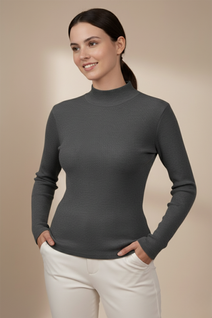 Kadın Balıkçı Yaka Bluz-Gri