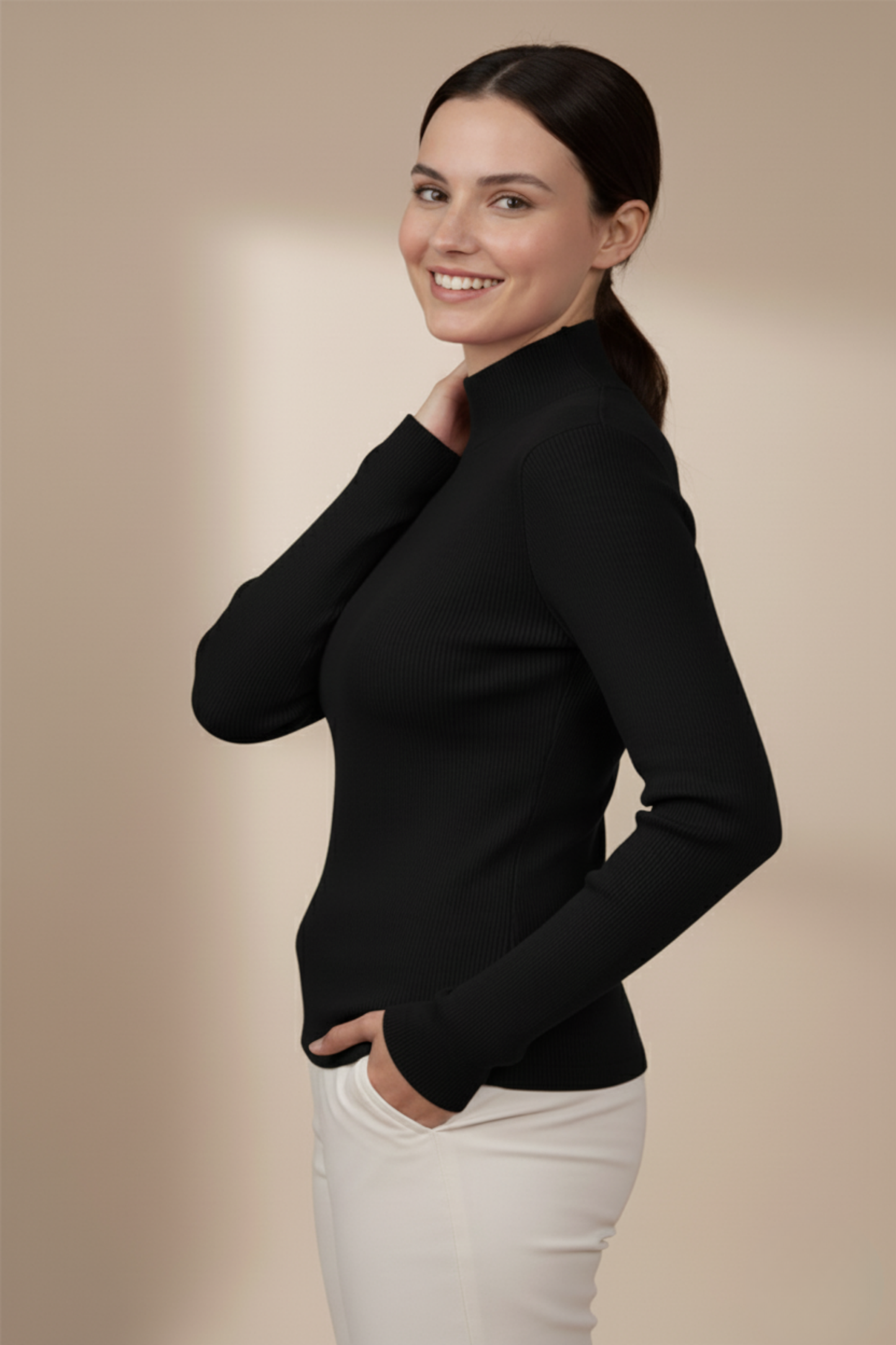 Kadın Siyah Balıkçı Yaka Bluz