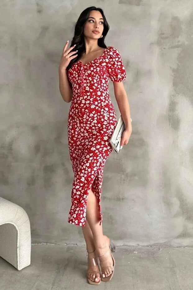 Karpuz Kol Kırmızı Elbise