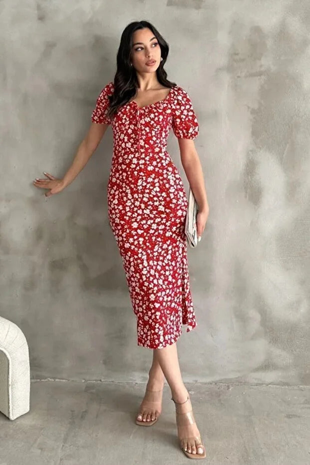 Karpuz Kol Kırmızı Elbise