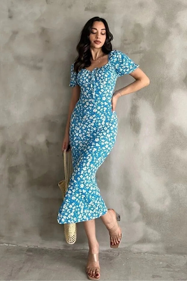 Karpuz Kol Mavi Elbise