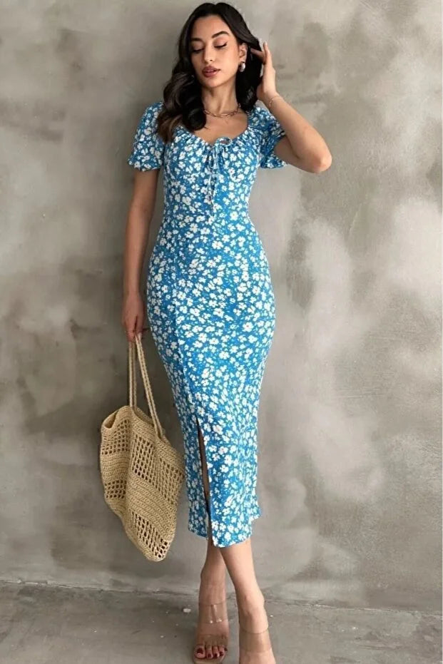 Karpuz Kol Mavi Elbise