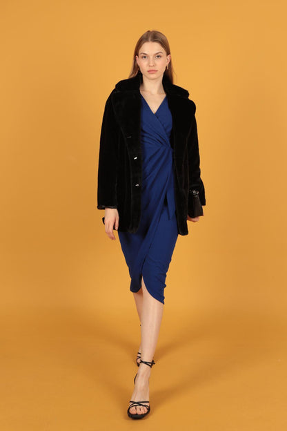 Peluş Kumaş Kadın Siyah Kaban